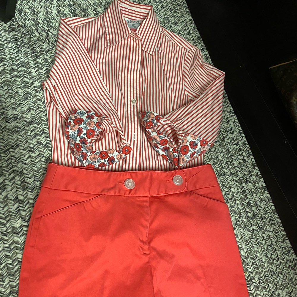 Coral two piece (pant size 8 and shirt size 4/6)